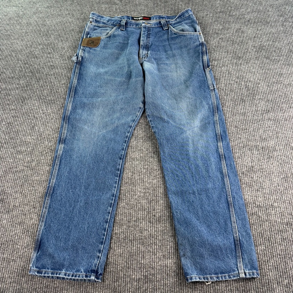 Wrangler Riggs Workwear Jeans Men 38x34 Blue Carpenter Utility Work Denim A103